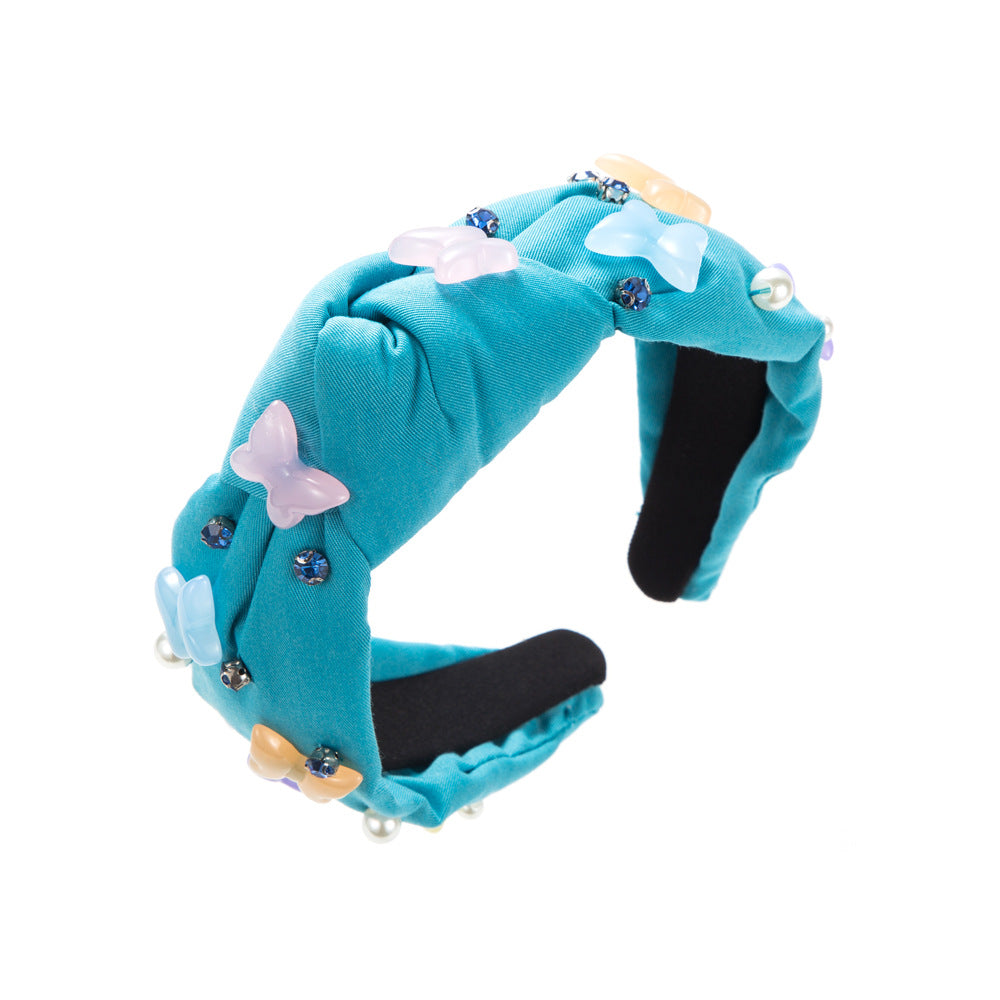 Wholesale Resin Butterfly Accessory Diamond Pearl Knotted Headband